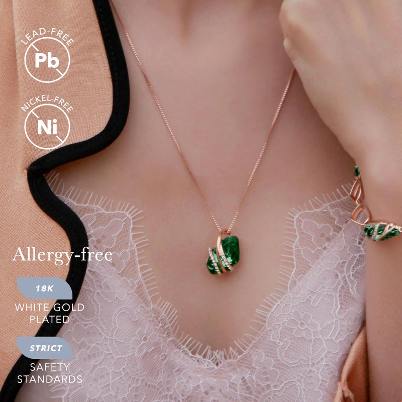 Leafael Wish Stone Pendant Necklace with Green Birthstone Crystal for May, 18K Rose Gold Plated, 18" + 2" Chain - Image 2